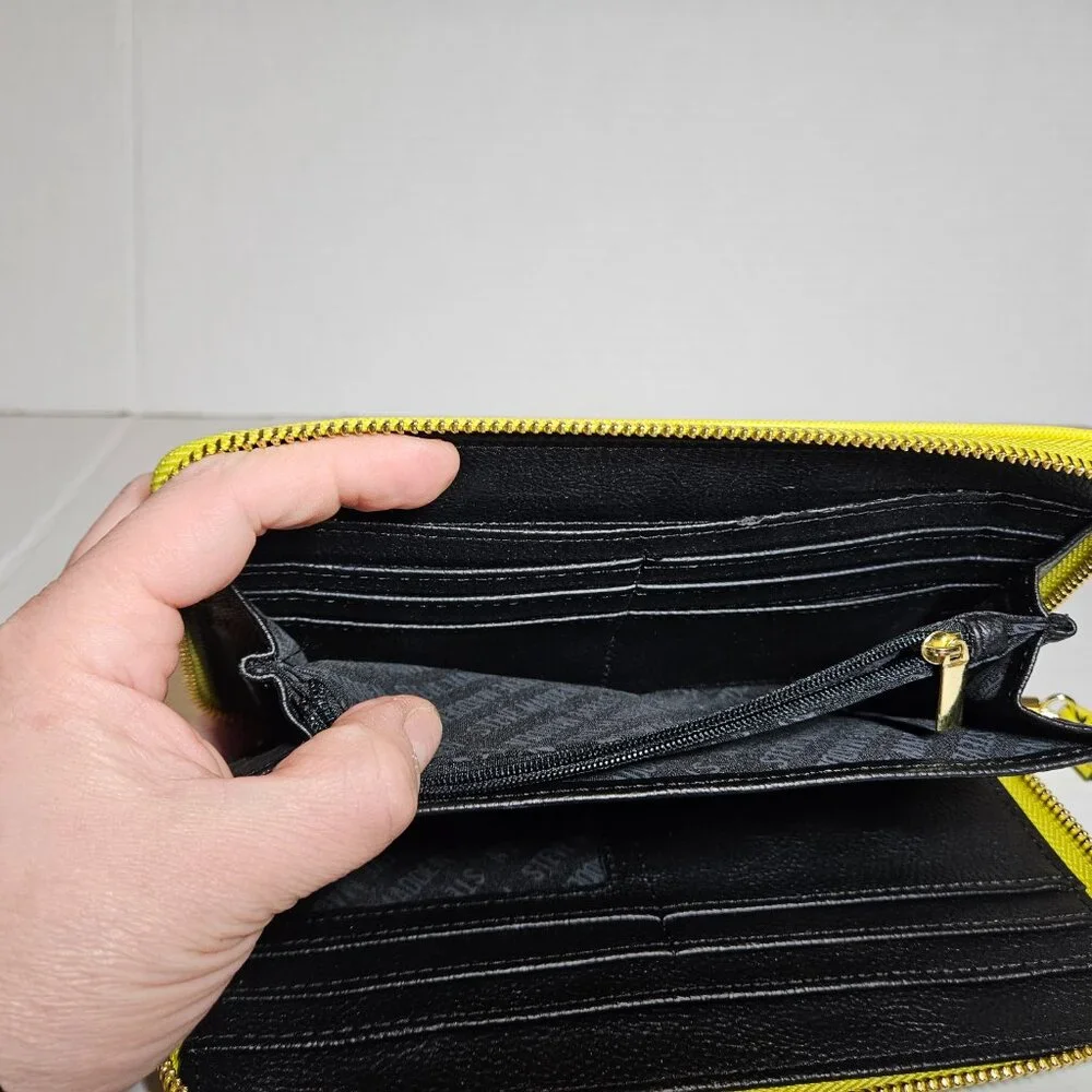 STEVE MADDEN SMOOTH ZIP AROUND WALLET PASTEL YELLOW WRISTLET - Picture 15 of 15